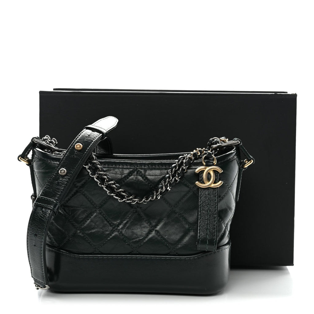 Chanel Aged Calfskin Quilted Small Gabrielle Hobo Dark Green
