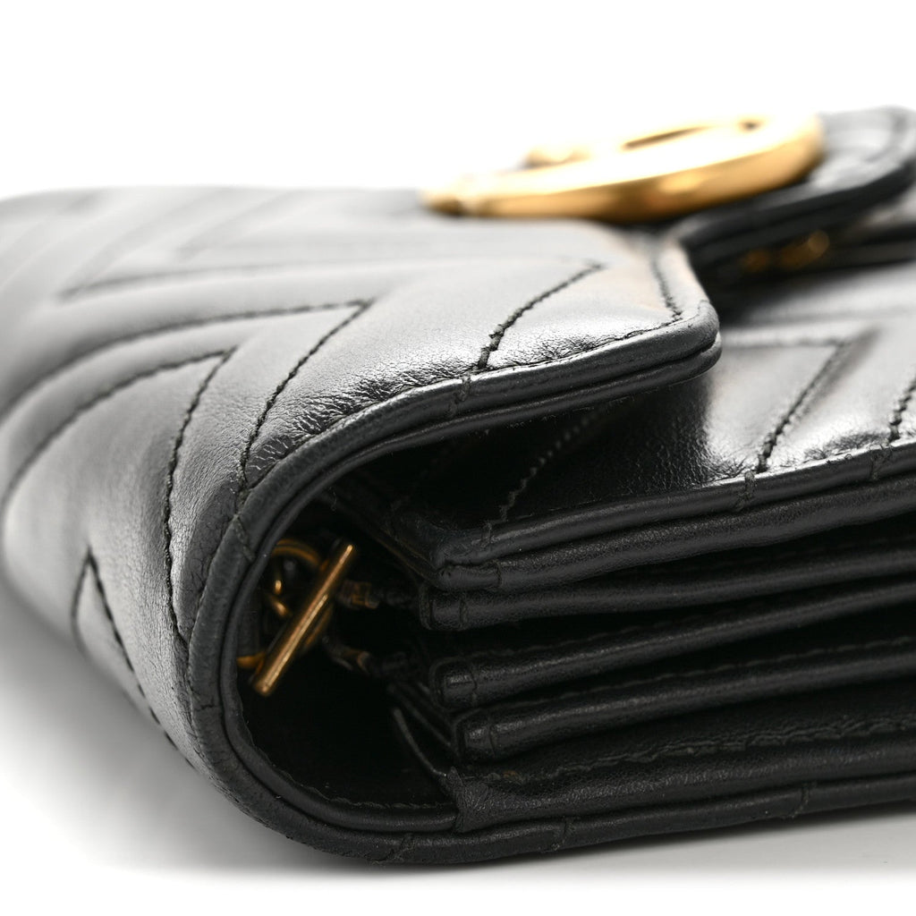 Gucci Calfskin Matelasse GG Marmont Chain Wallet Black