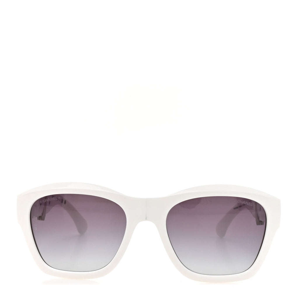Acetate Metal Crystal Square Folding Sunglasses 6055-B White