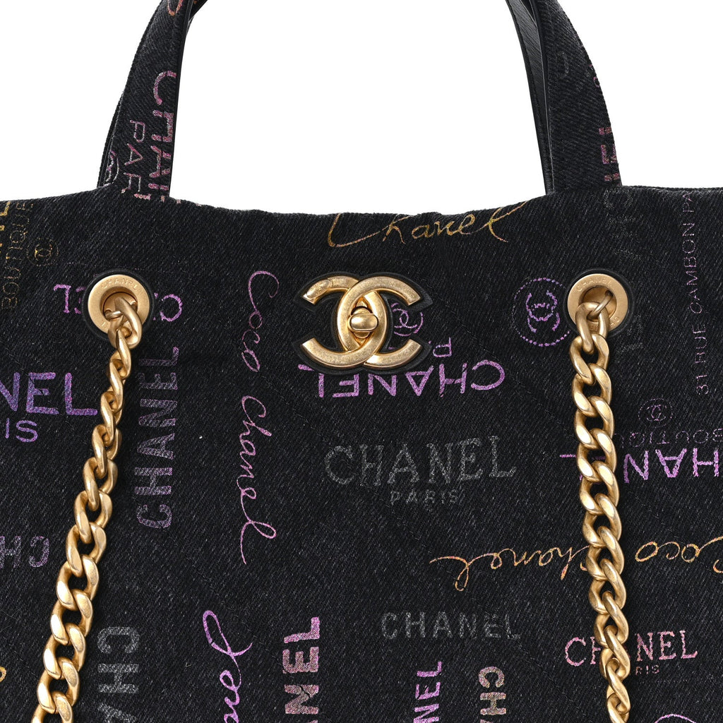 Chanel Denim Quilted Denim Mood Maxi Shopping Bag Black Multicolor