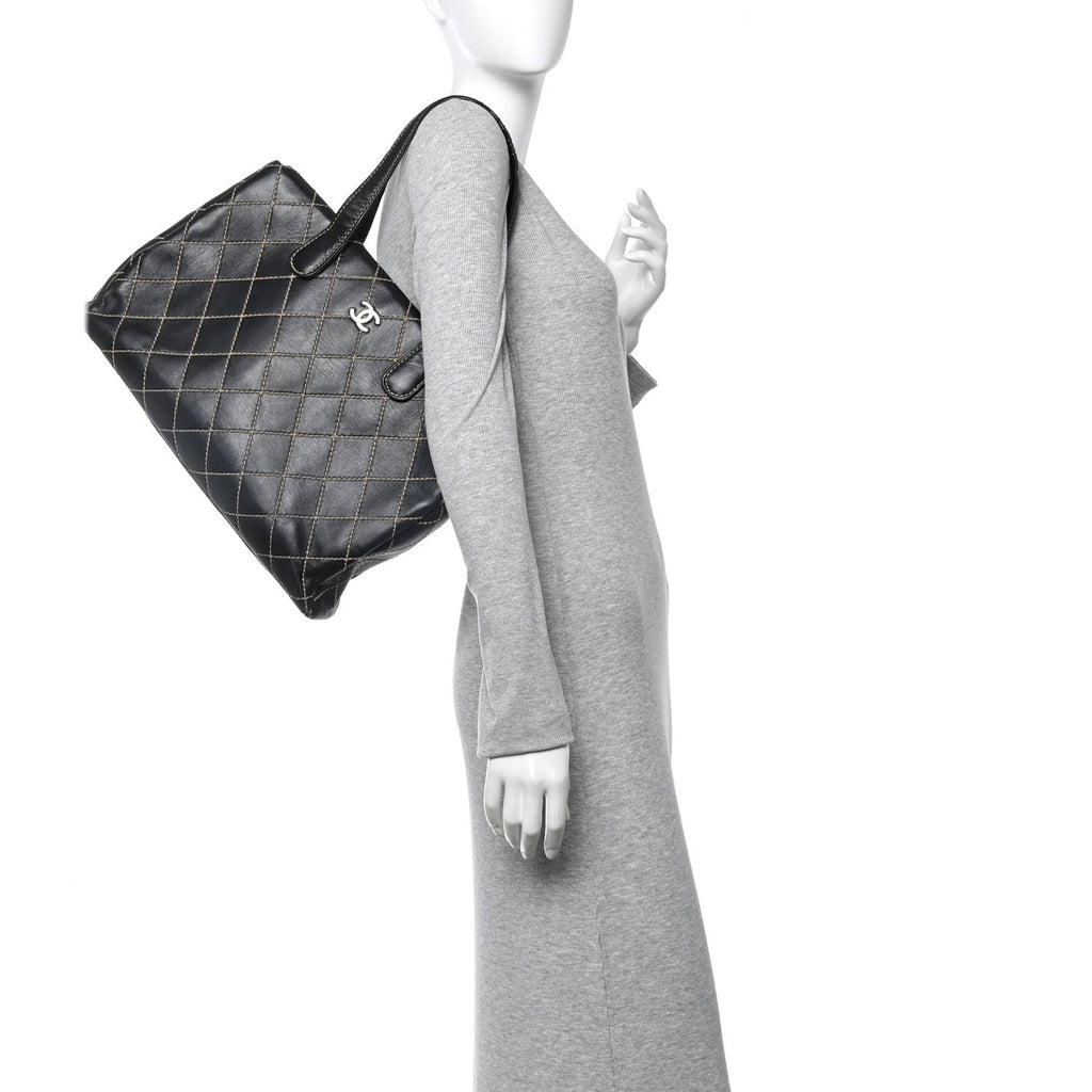 Chanel Calfskin Wild Stitch Large Tote Black
