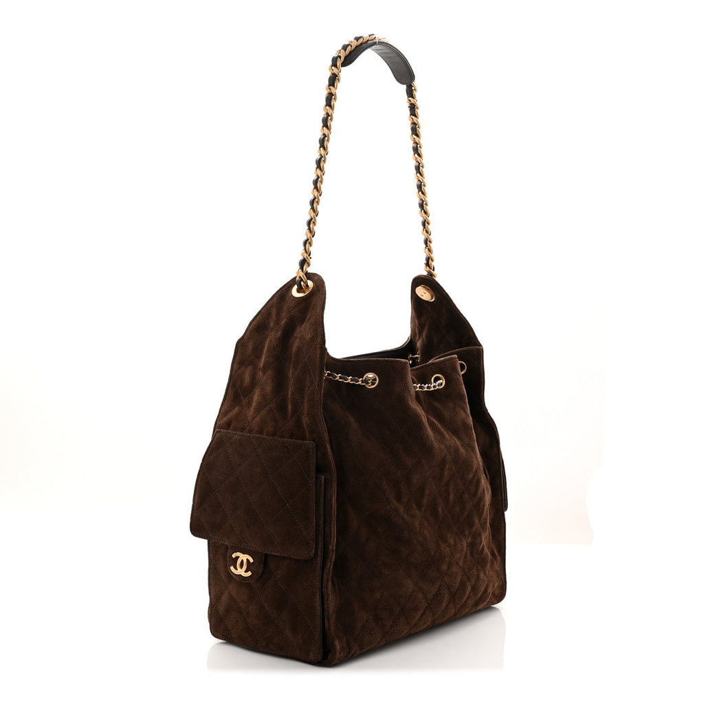 Chanel Suede Quilted Medium Chanel 25 Handbag Dark Brown