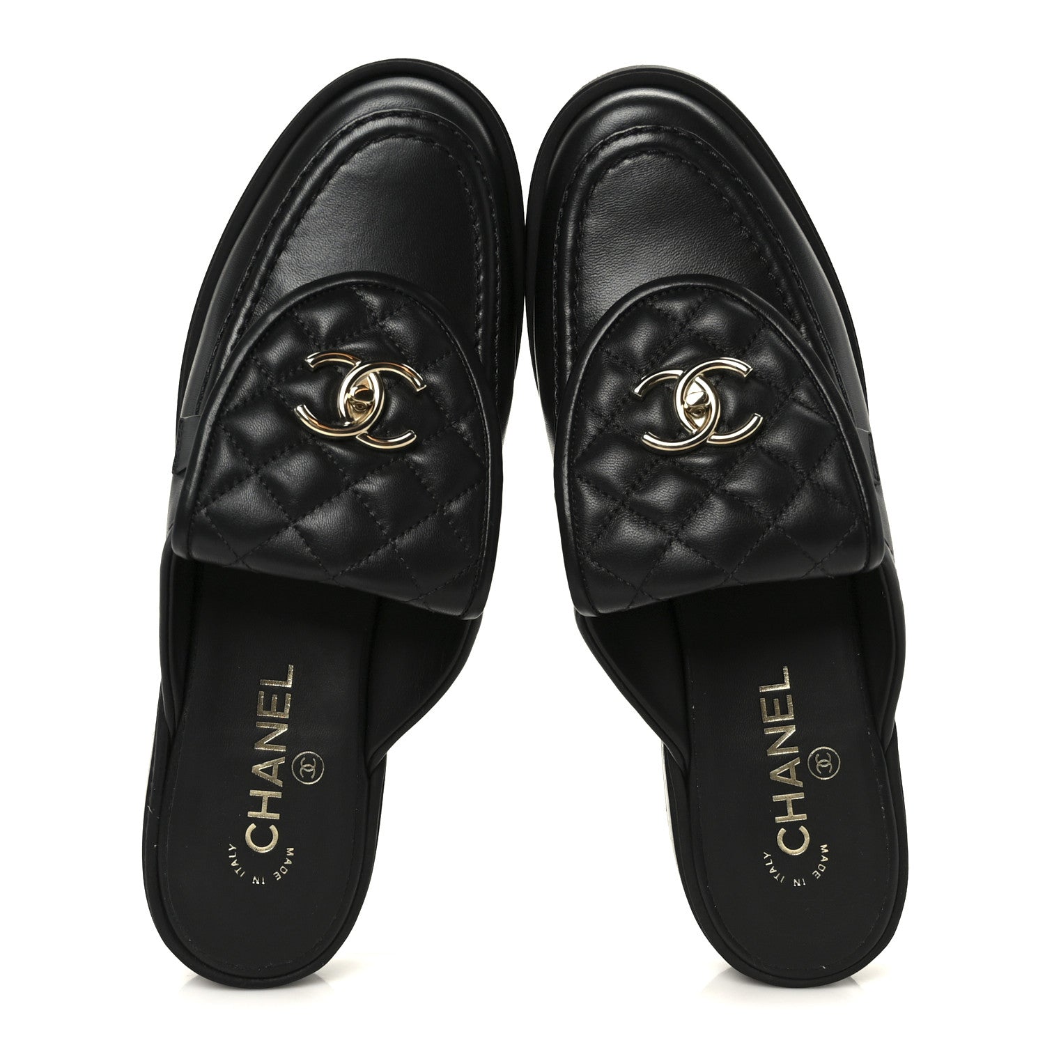 Lambskin Quilted CC Turnlock Mules 40 Black