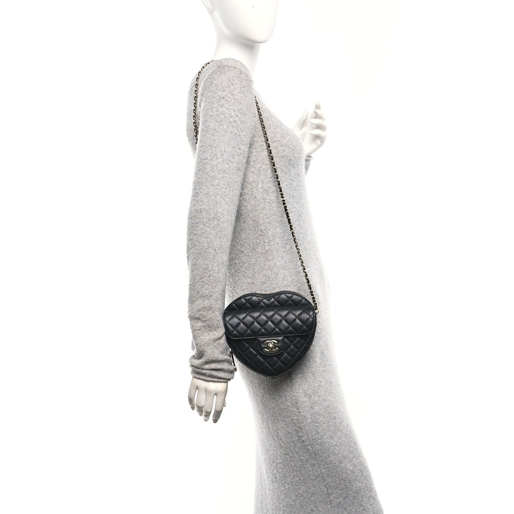 Chanel Lambskin Quilted Large CC In Love Heart Bag Black