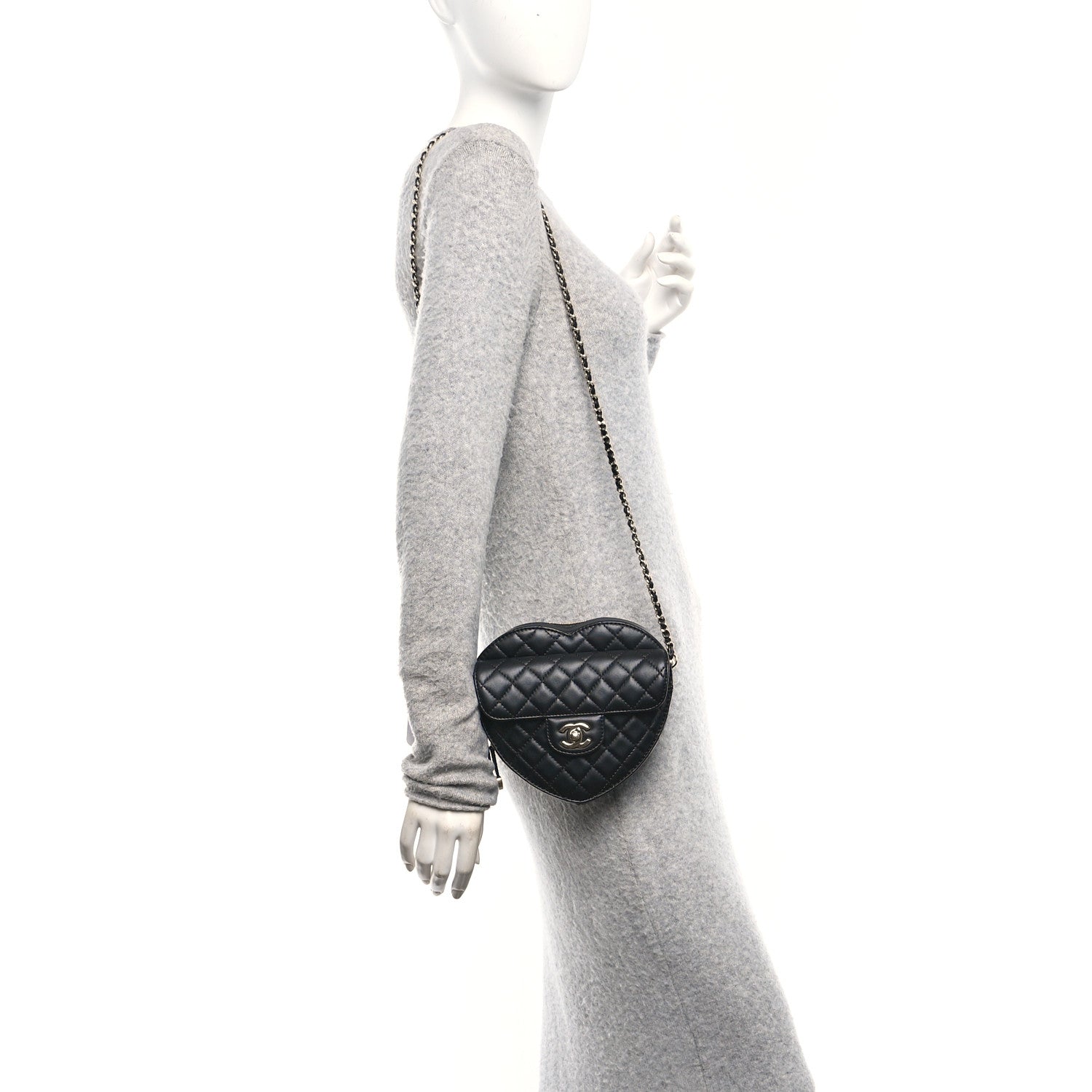 Chanel Lambskin Quilted Large CC In Love Heart Bag Black