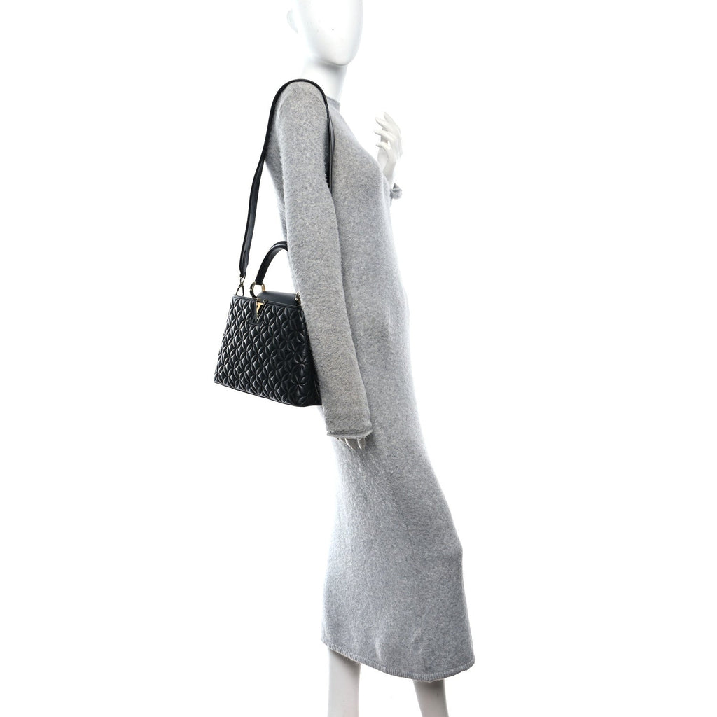 Louis Vuitton Lambskin Quilted Flower Capucines PM Black