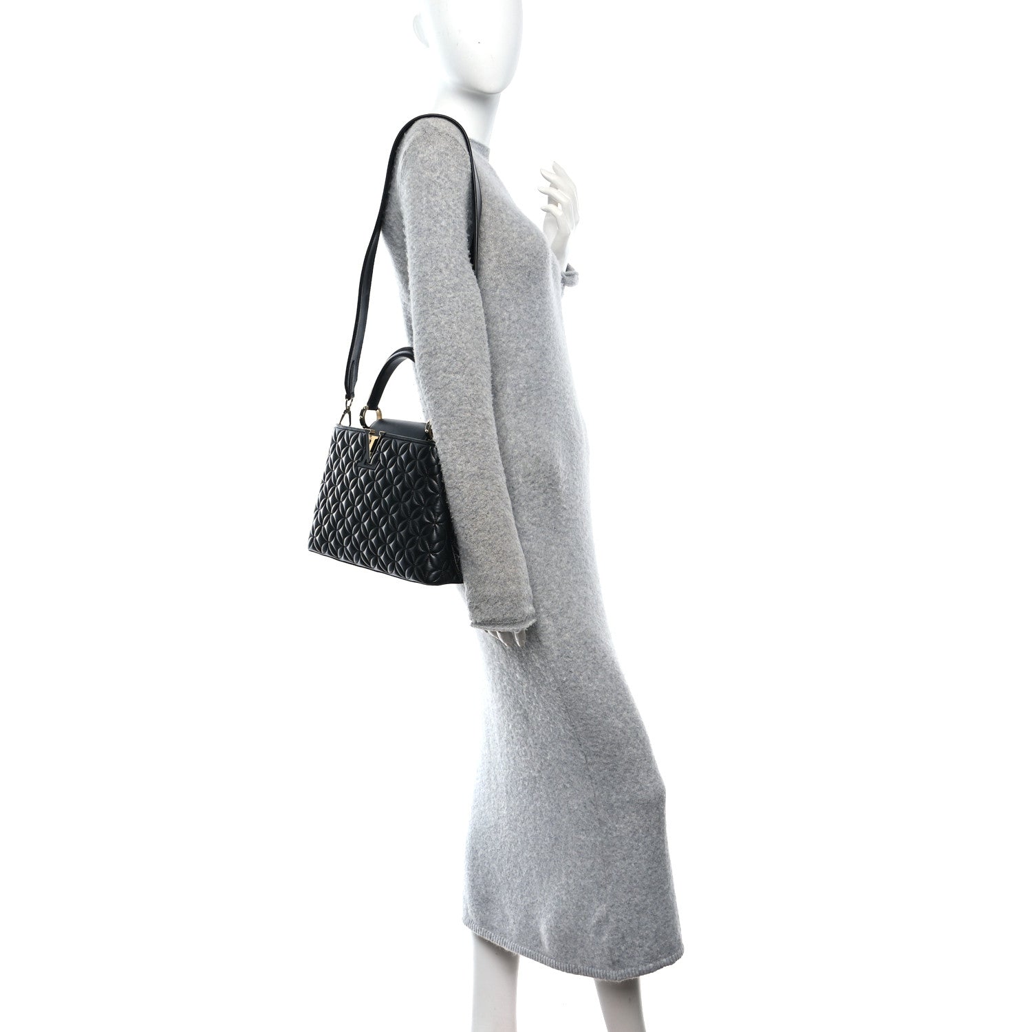 Louis Vuitton Lambskin Quilted Flower Capucines PM Black