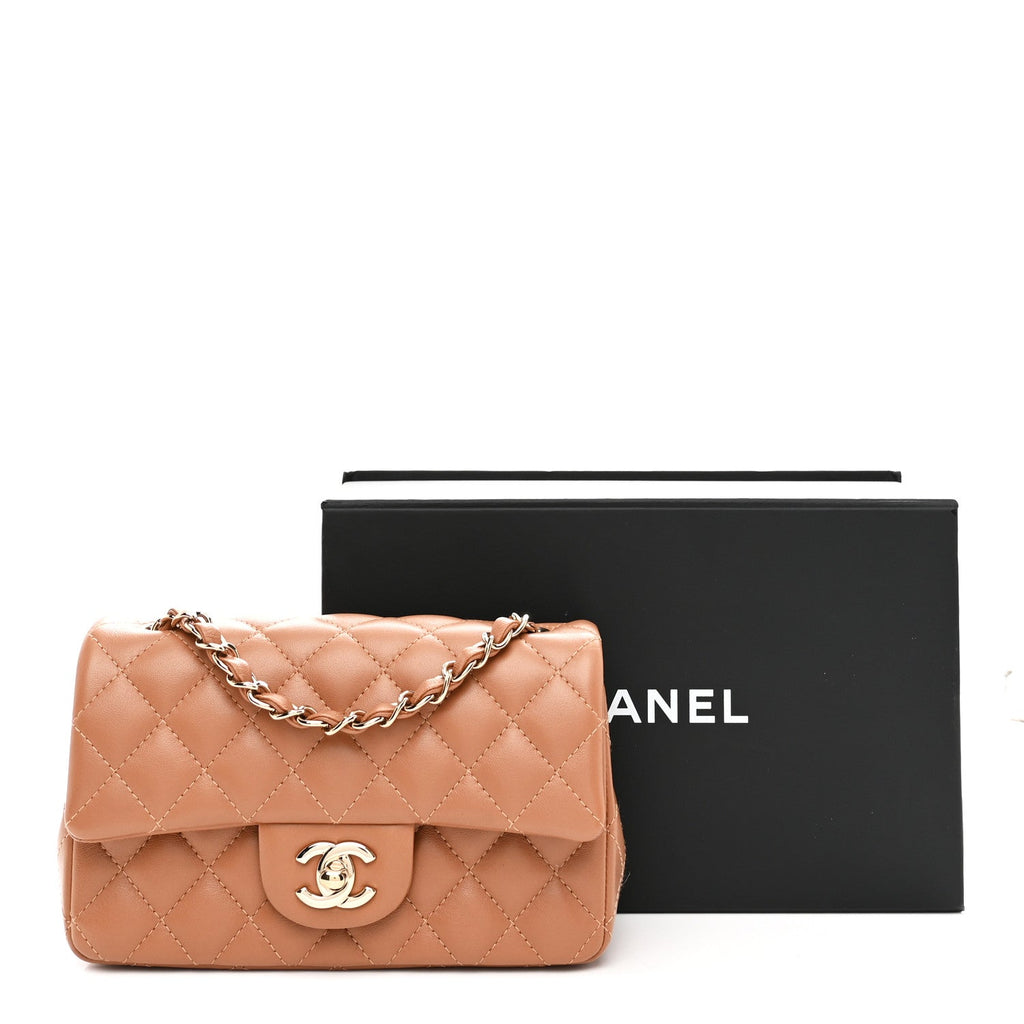 Chanel Lambskin Quilted Mini Rectangular Flap Brown