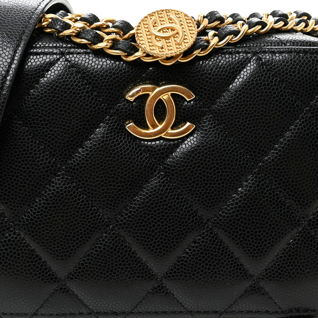Chanel Caviar Quilted Twist Your Buttons Clutch With Chain Black