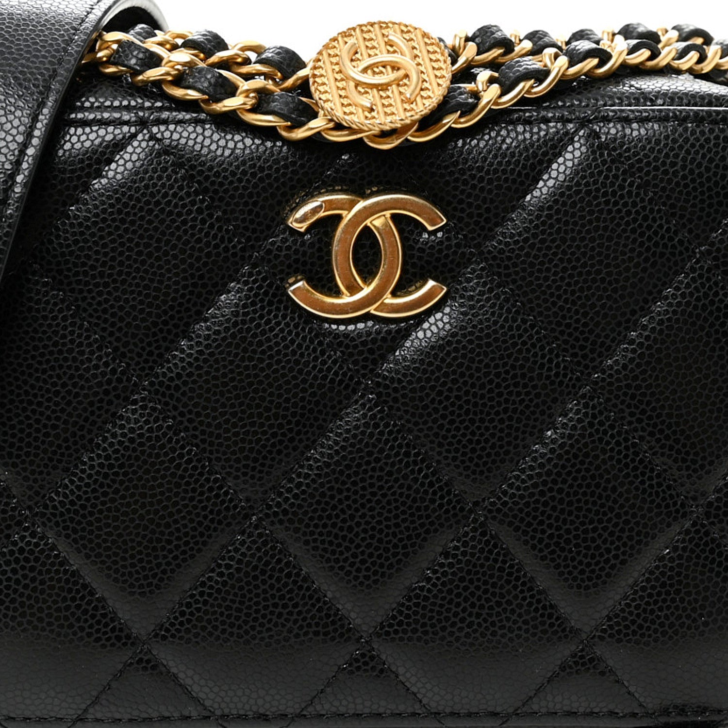 Chanel Caviar Quilted Twist Your Buttons Clutch With Chain Black