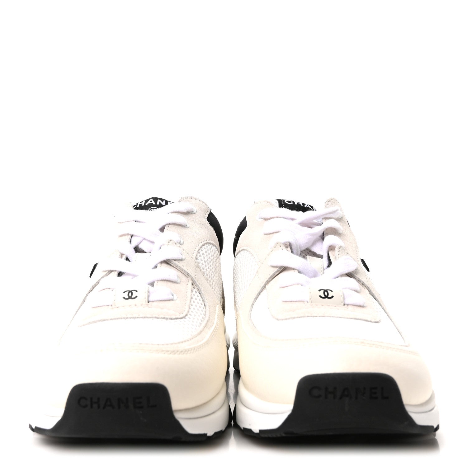 Mesh Suede Grained Calfskin Womens CC Sneakers 42 White Black