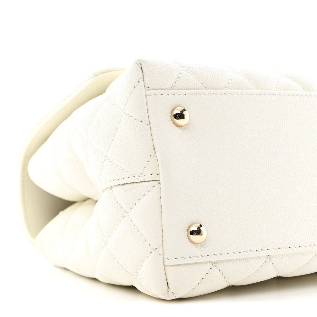 Chanel Caviar Quilted Small Coco Handle Flap White