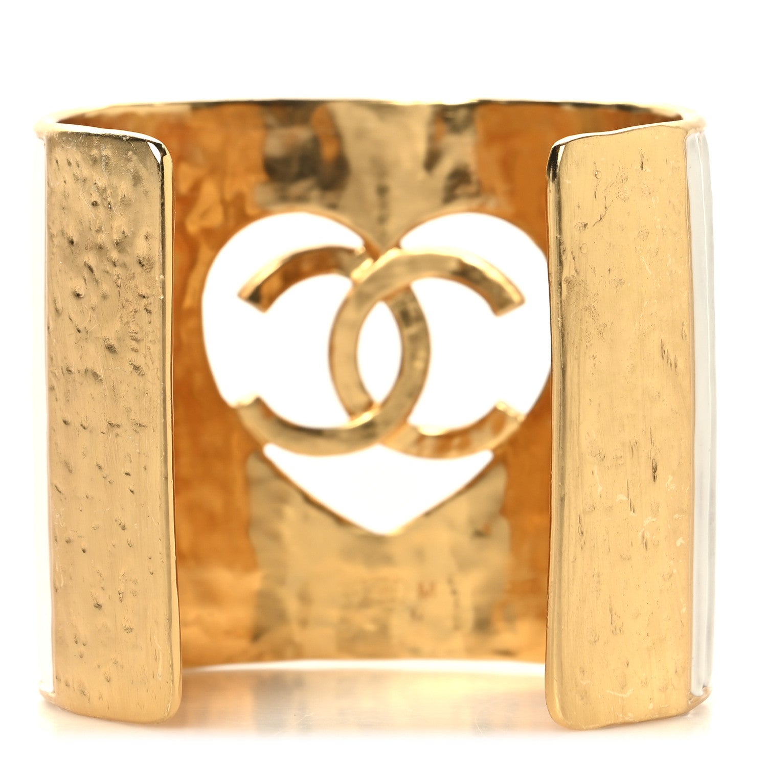 Crystal Heart CC Cuff Bracelet M Gold White
