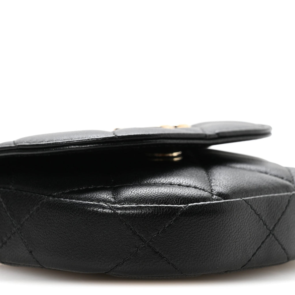 Chanel Lambskin Quilted Pearl Top Handle Clutch With Chain Black