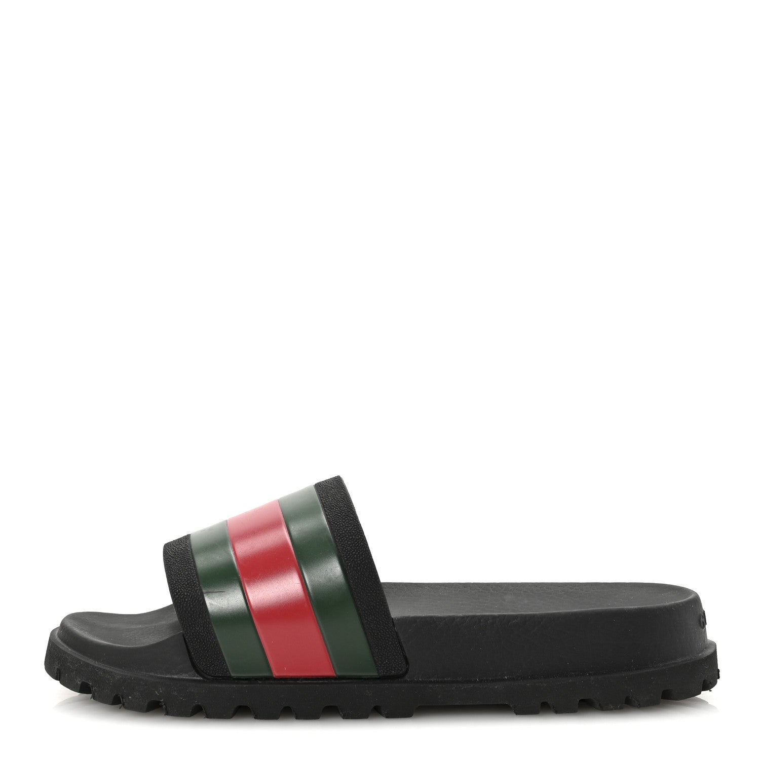 Gucci Rubber Web Mens Lug Sole Slide Sandals 7 Black Green Red