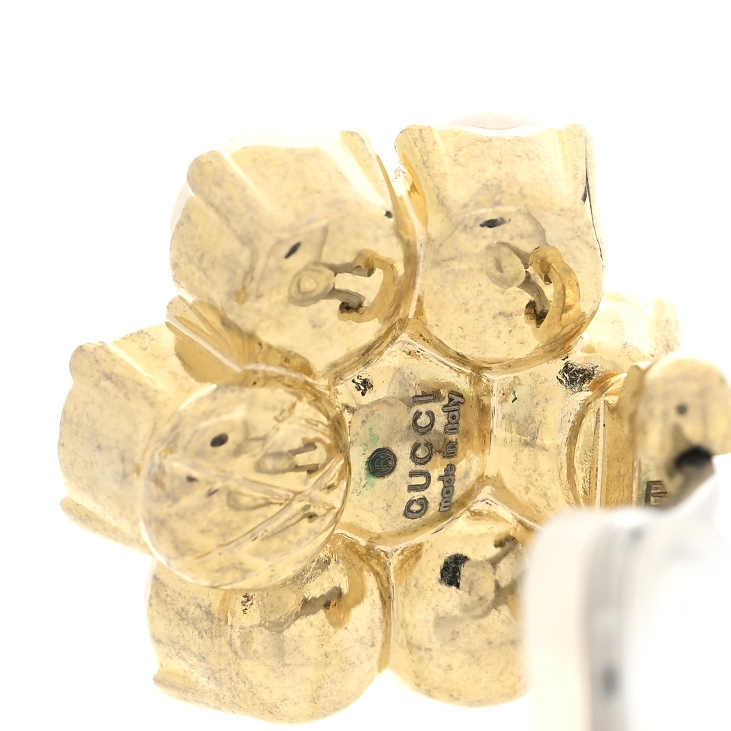Gucci Metal Pearl Double G Clip On Earrings Aged Gold