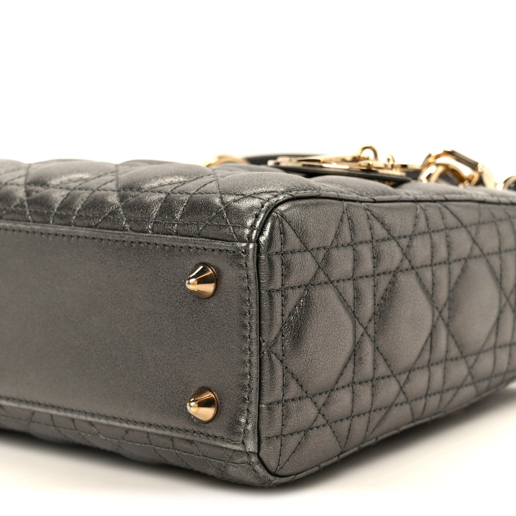 Christian Dior Metallic Lambskin Cannage Small My ABCDior Lady Dior Dark Silver