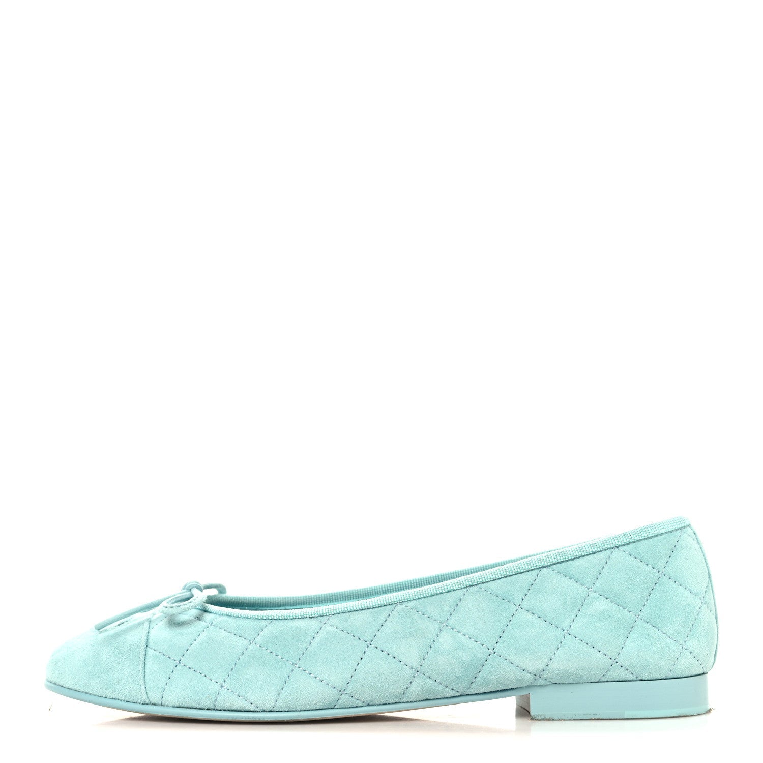 Chanel Suede Calfskin Quilted Cap Toe CC Ballerina Flats 38.5 Light Blue