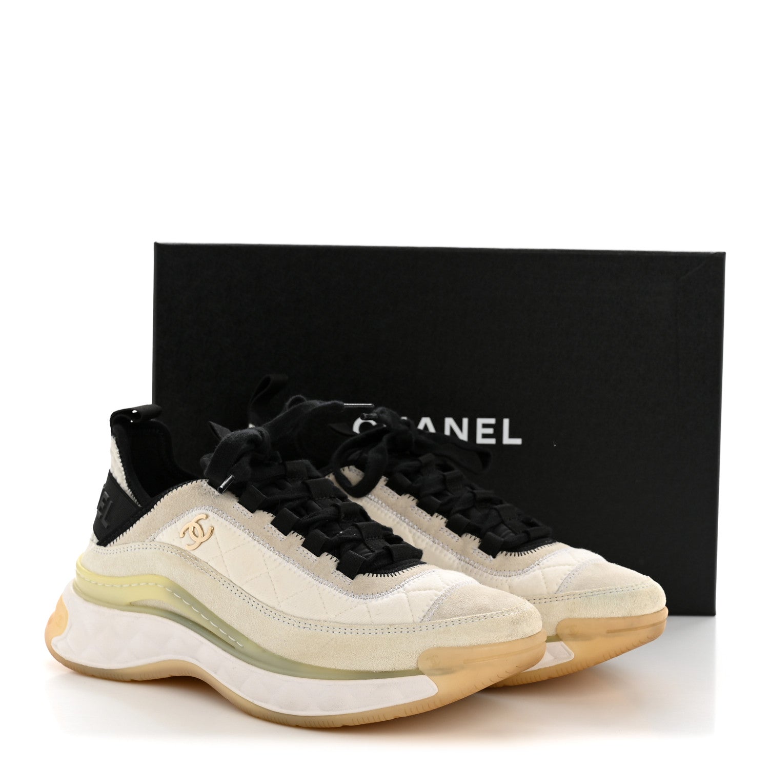 Fabric Suede Calfskin CC Sneakers 37.5 White Ivory