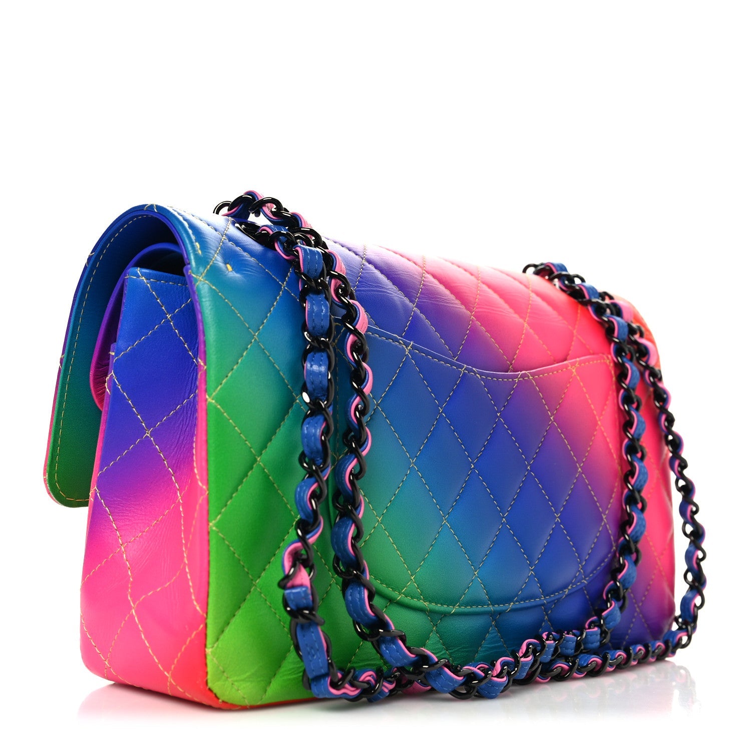 Chanel Calfskin Quilted Medium Rainbow Double Flap Multicolor