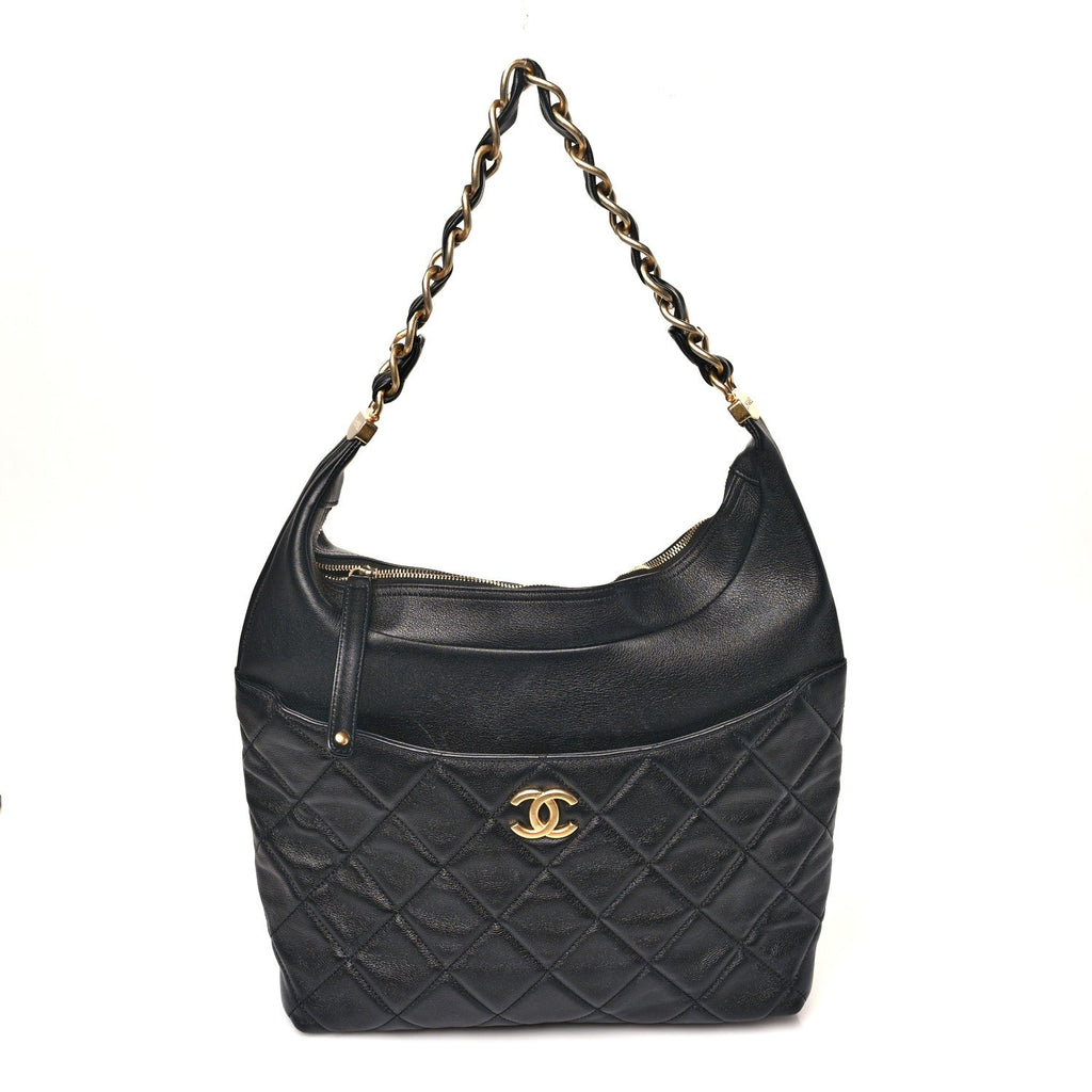 Chanel Calfskin Quilted Close To Me Hobo Black