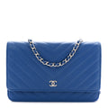 Chanel Caviar Chevron Quilted Wallet On Chain WOC Blue