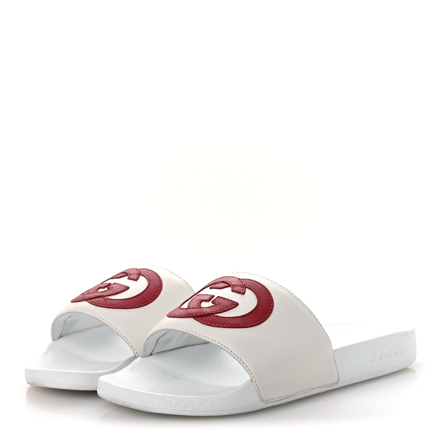 Gucci Nappa Miro Soft Calfskin Interlocking G Mens Slide Sandals 6 White Hibiscus Red