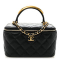 Chanel Lambskin Quilted Metal Small Top Handle Vanity Case With Chain Black