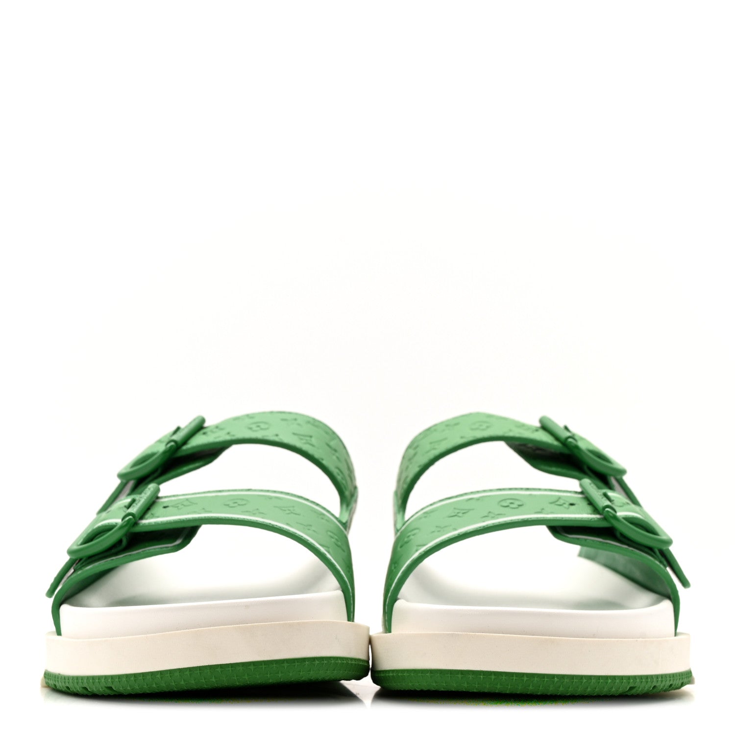 Louis Vuitton Calfskin Embossed Mens Script Trainer Mules 8 Green White