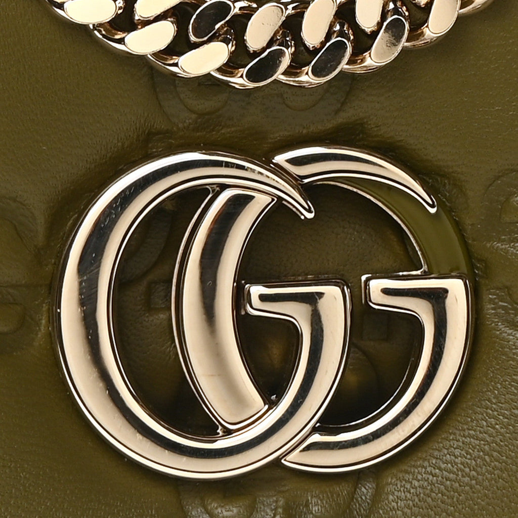 Gucci Lambskin Embossed Mini GG Milano Top Handle Shoulder Bag Green