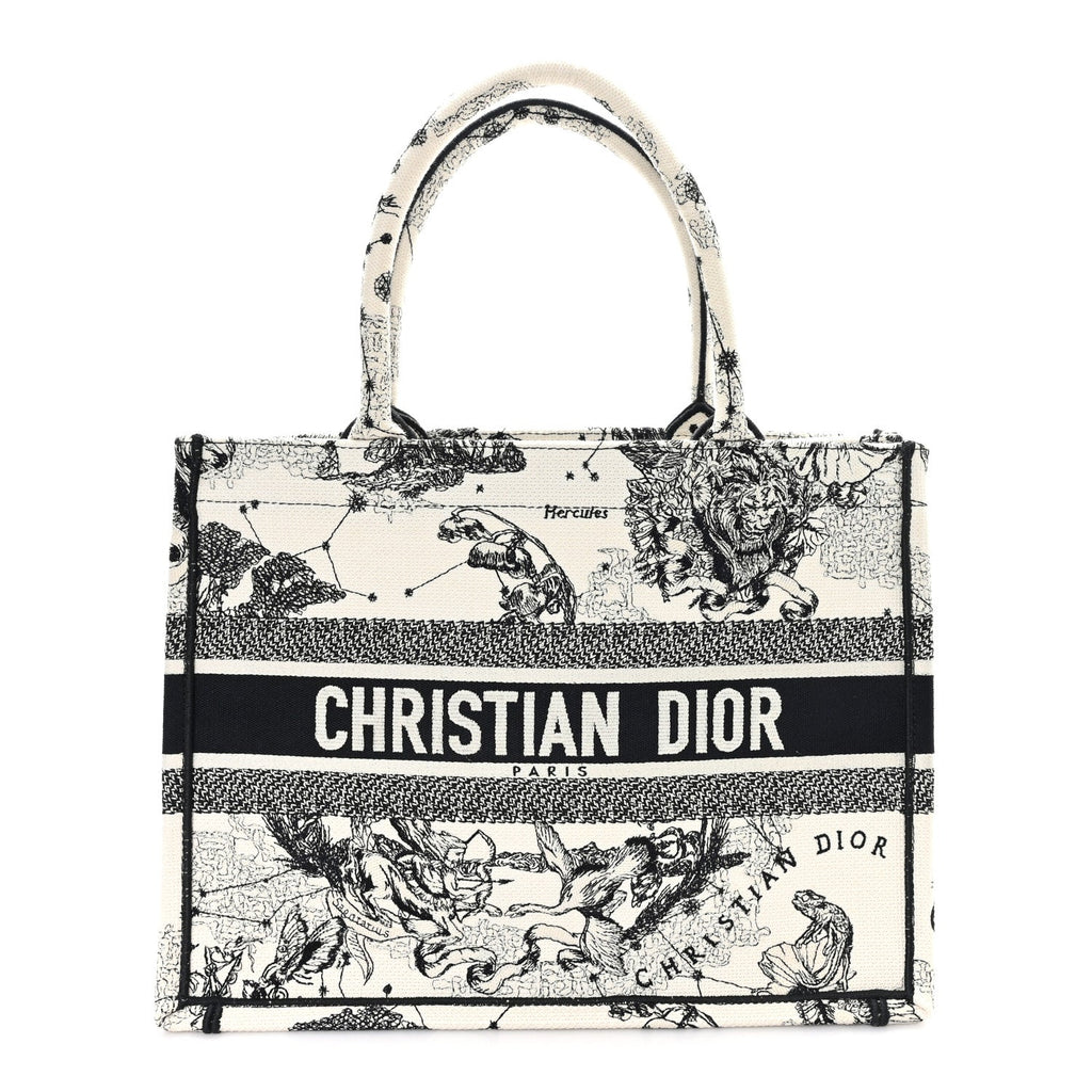 Christian Dior Canvas Zodiac Toile De Jouy Embroidered Medium Book Tote Latte