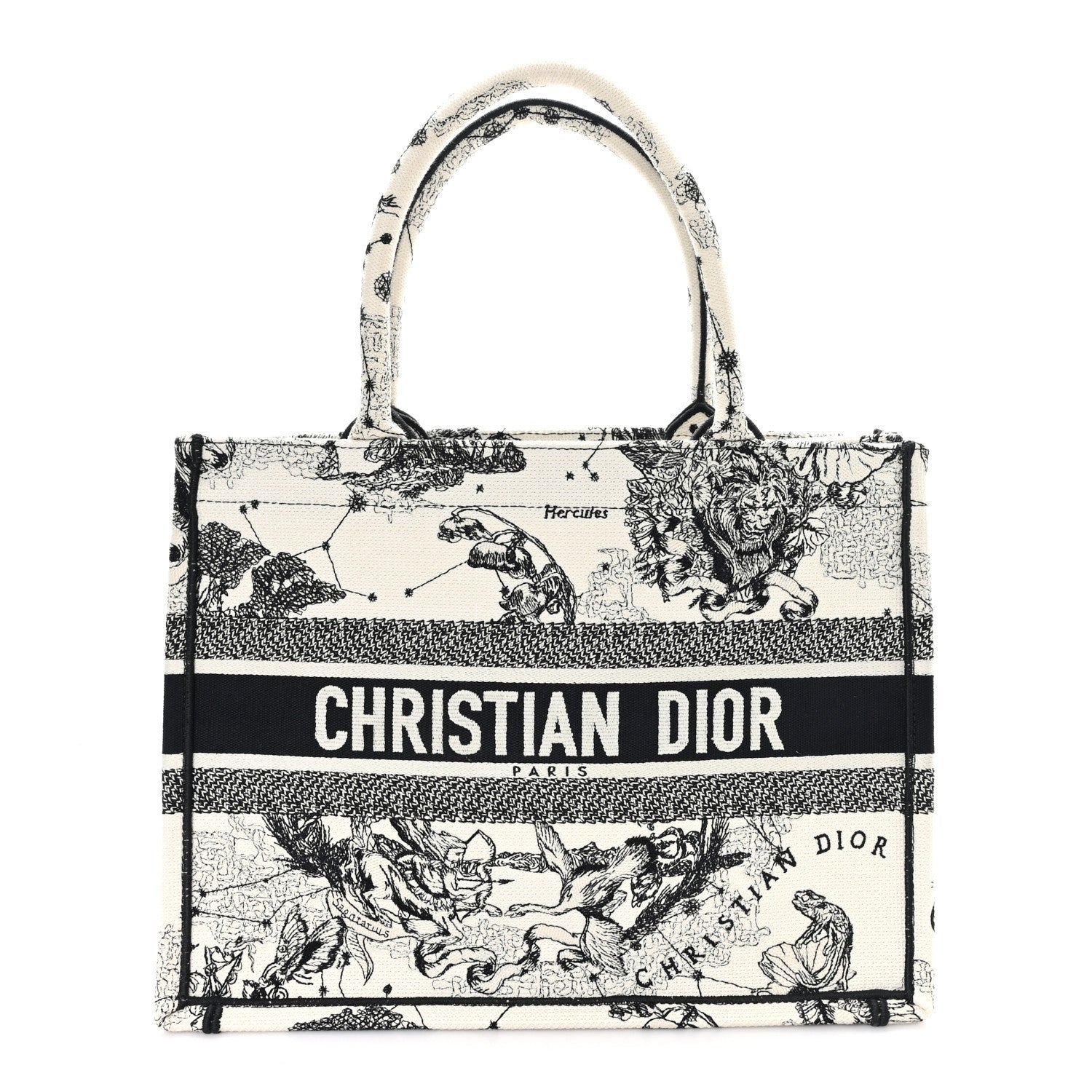 Christian Dior Canvas Zodiac Toile De Jouy Embroidered Medium Book Tote Latte