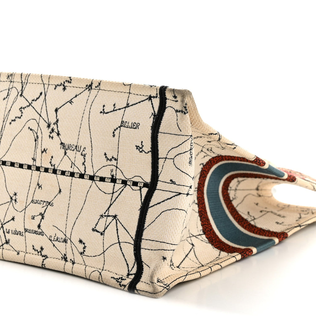 Christian Dior Canvas Embroidered Large Zodiac Book Tote Latte Multicolor
