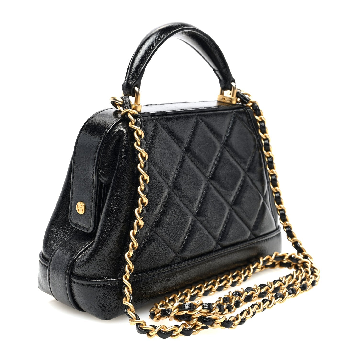Chanel Shiny Lambskin Quilted Mini Cocodoc Top Handle Bag Black