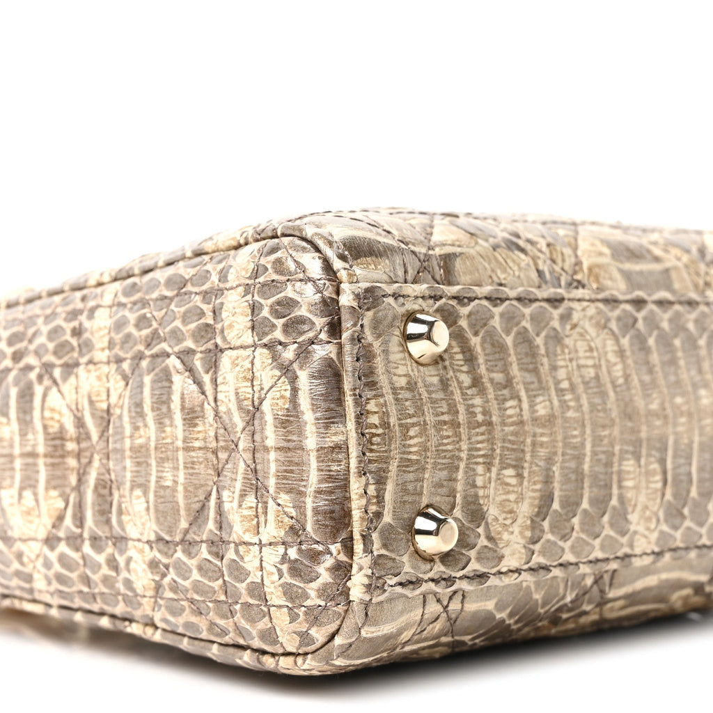 Christian Dior Metallic Snakeskin Cannage Mini Lady Dior Beige