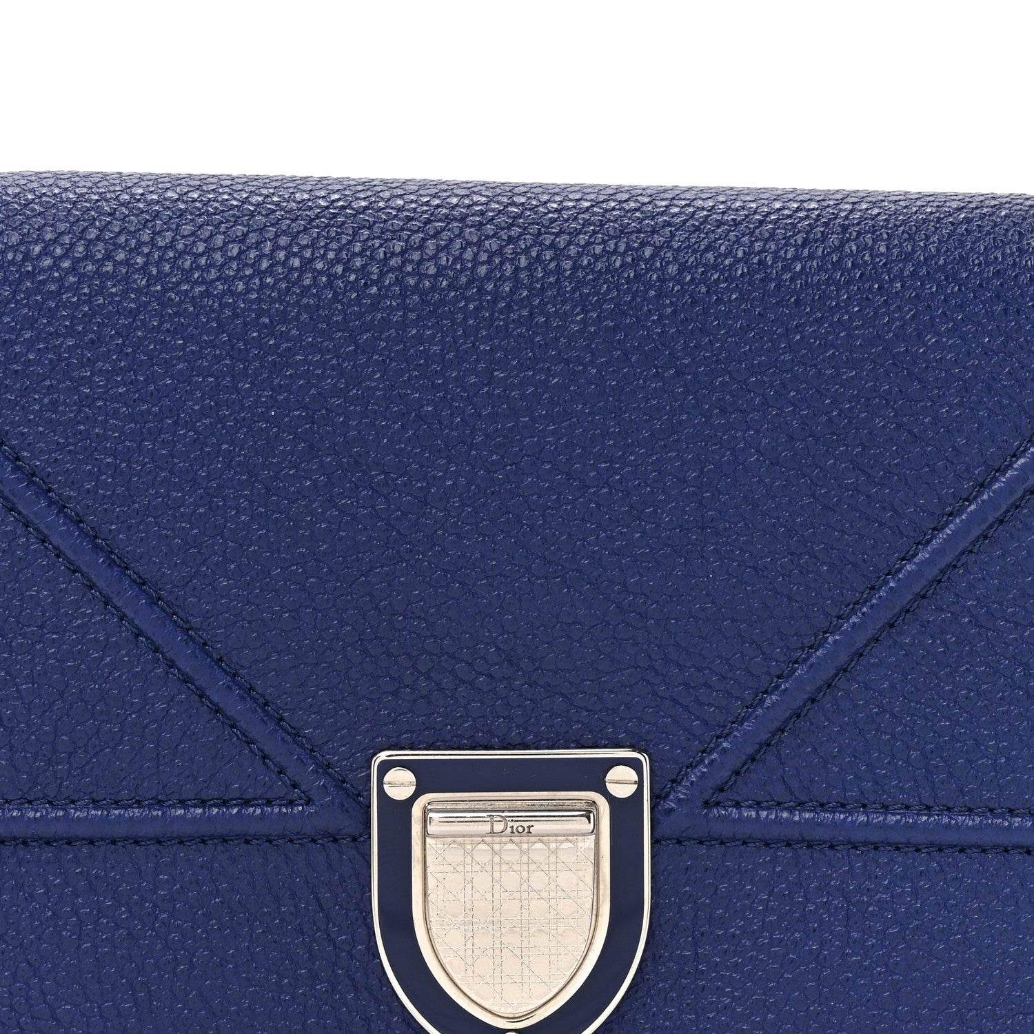 Christian Dior Grained Calfskin Diorama Wallet On Chain Blue