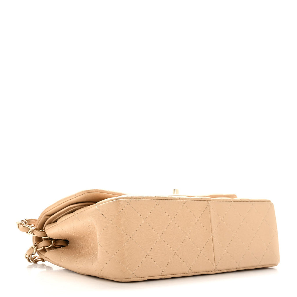 Chanel Caviar Quilted Jumbo Double Flap Beige