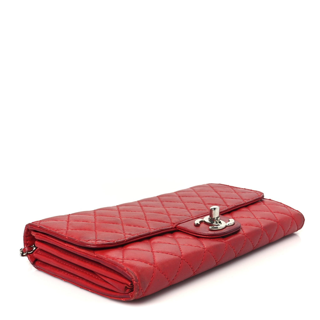 Chanel Lambskin Quilted Chain Clutch Flap Red