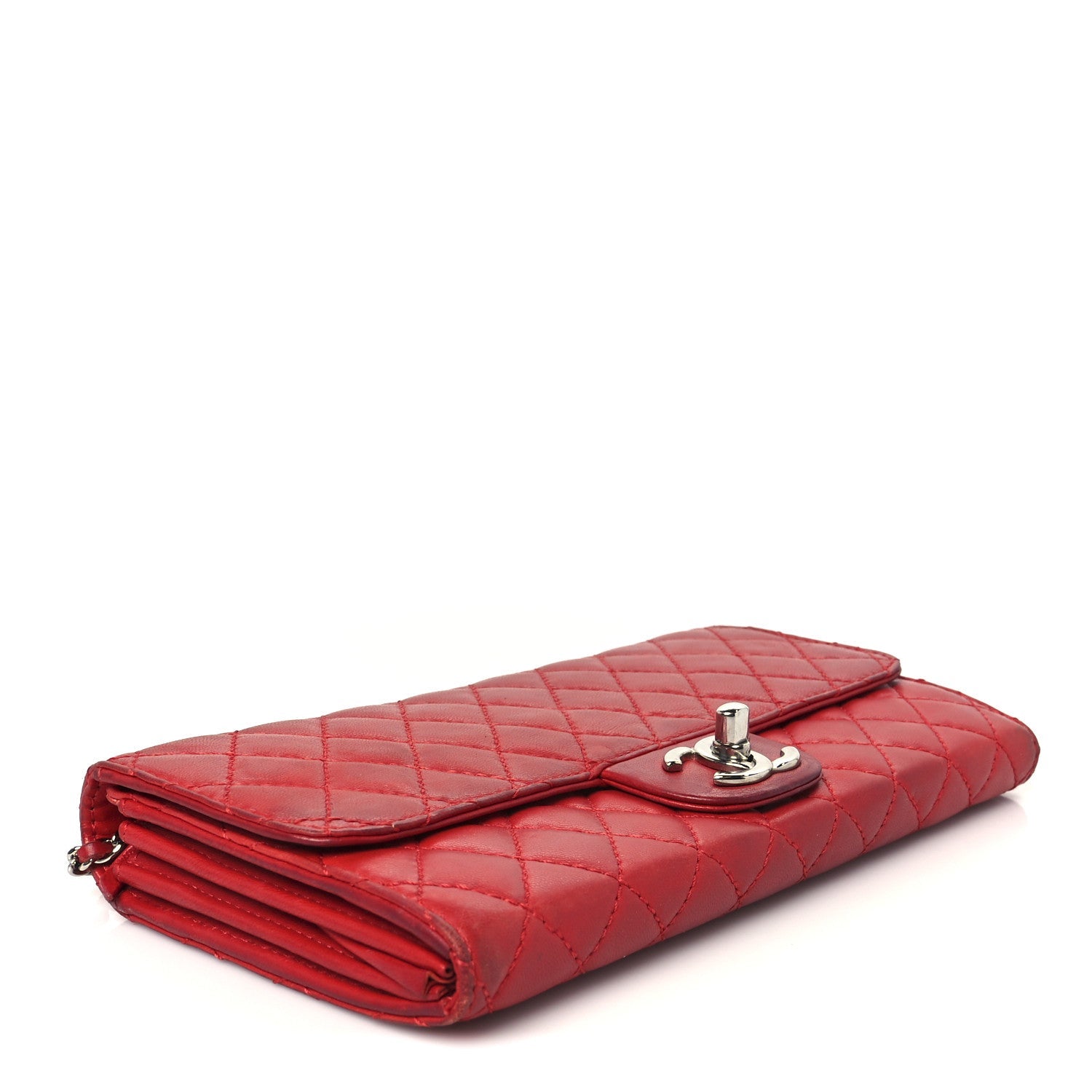 Chanel Lambskin Quilted Chain Clutch Flap Red