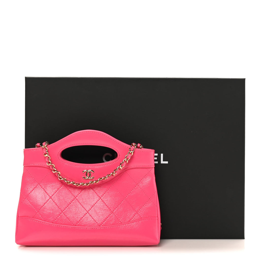 Chanel Shiny Crumpled Calfskin Quilted Nano 31 Shopping Bag Pink