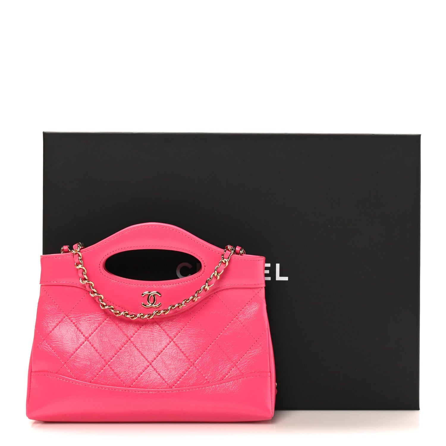 Chanel Shiny Crumpled Calfskin Quilted Nano 31 Shopping Bag Pink