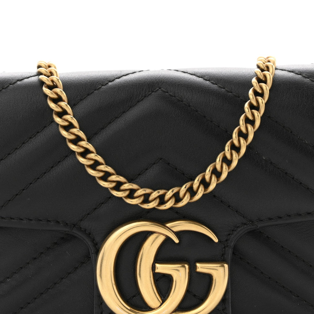 Gucci Calfskin Matelasse Super Mini GG Marmont Shoulder Bag Black