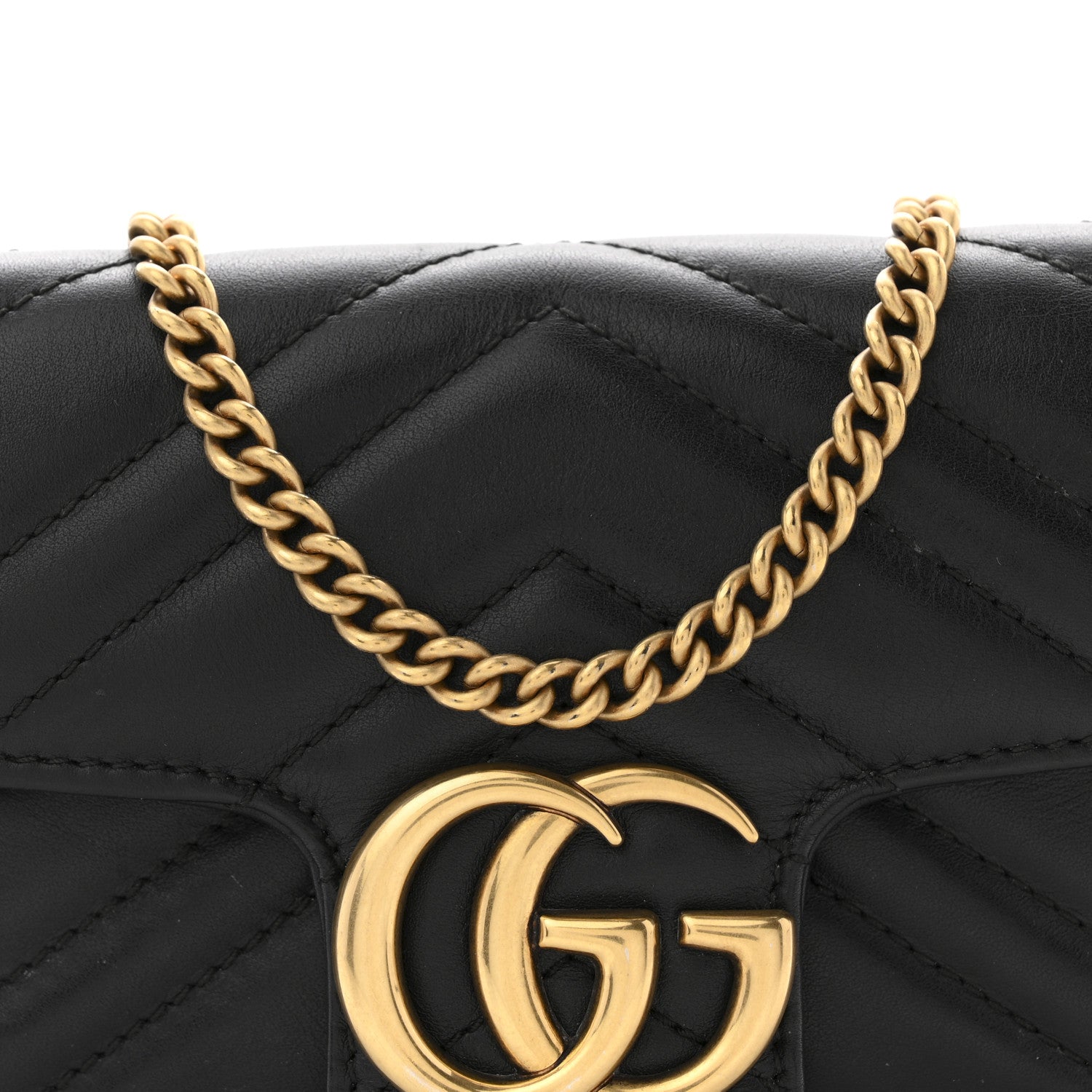 Gucci Calfskin Matelasse Super Mini GG Marmont Shoulder Bag Black