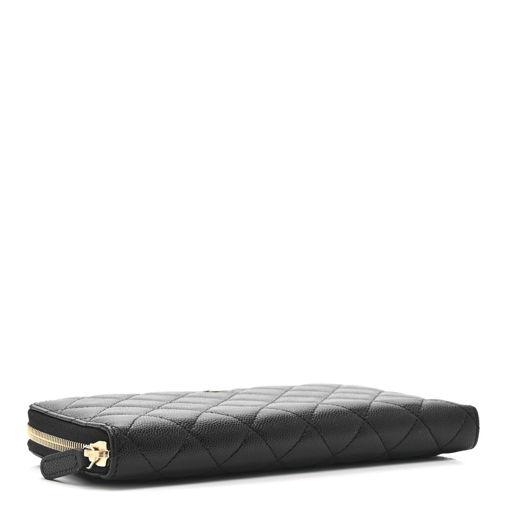 Caviar Quilted Large Zip Around Organizer Wallet Black