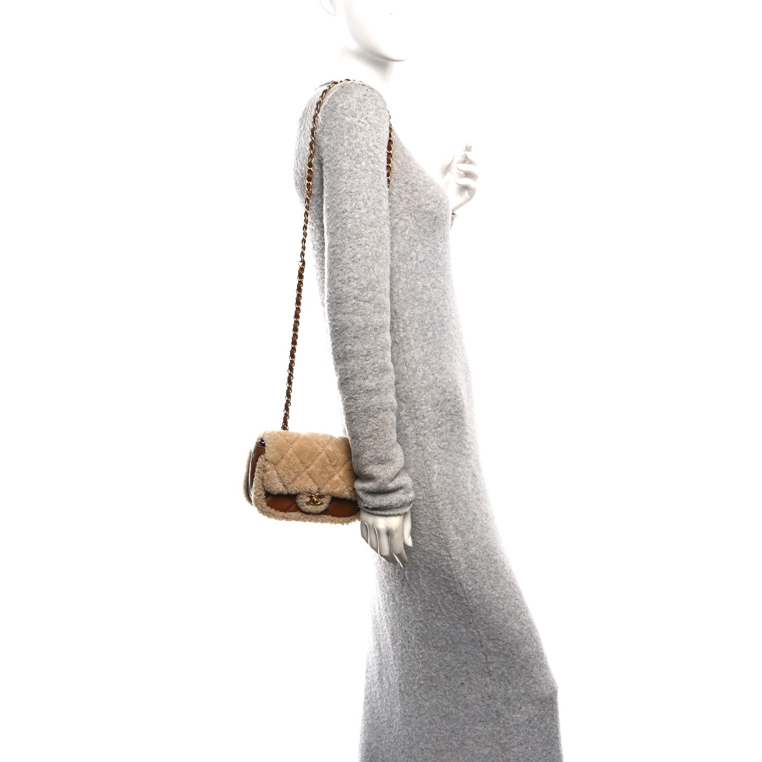 Chanel Shearling Lambskin Quilted Mini Furry Coco Flap Beige Dark Brown