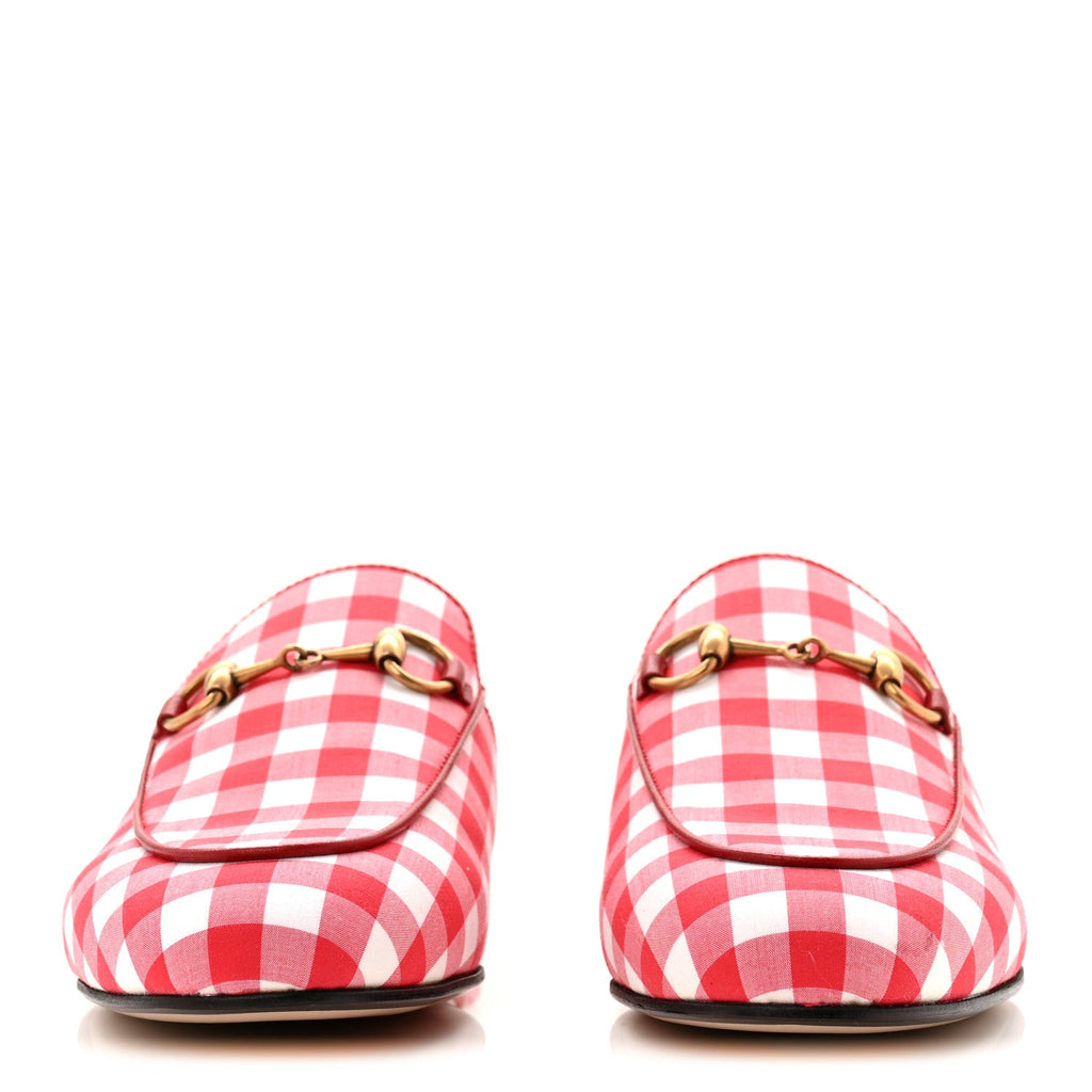 Gucci Cotton Gingham Womens Princetown Slippers 36 White Red