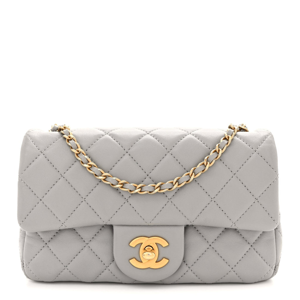 Chanel Lambskin Quilted Mini Rectangular Pearl Crush Flap Grey