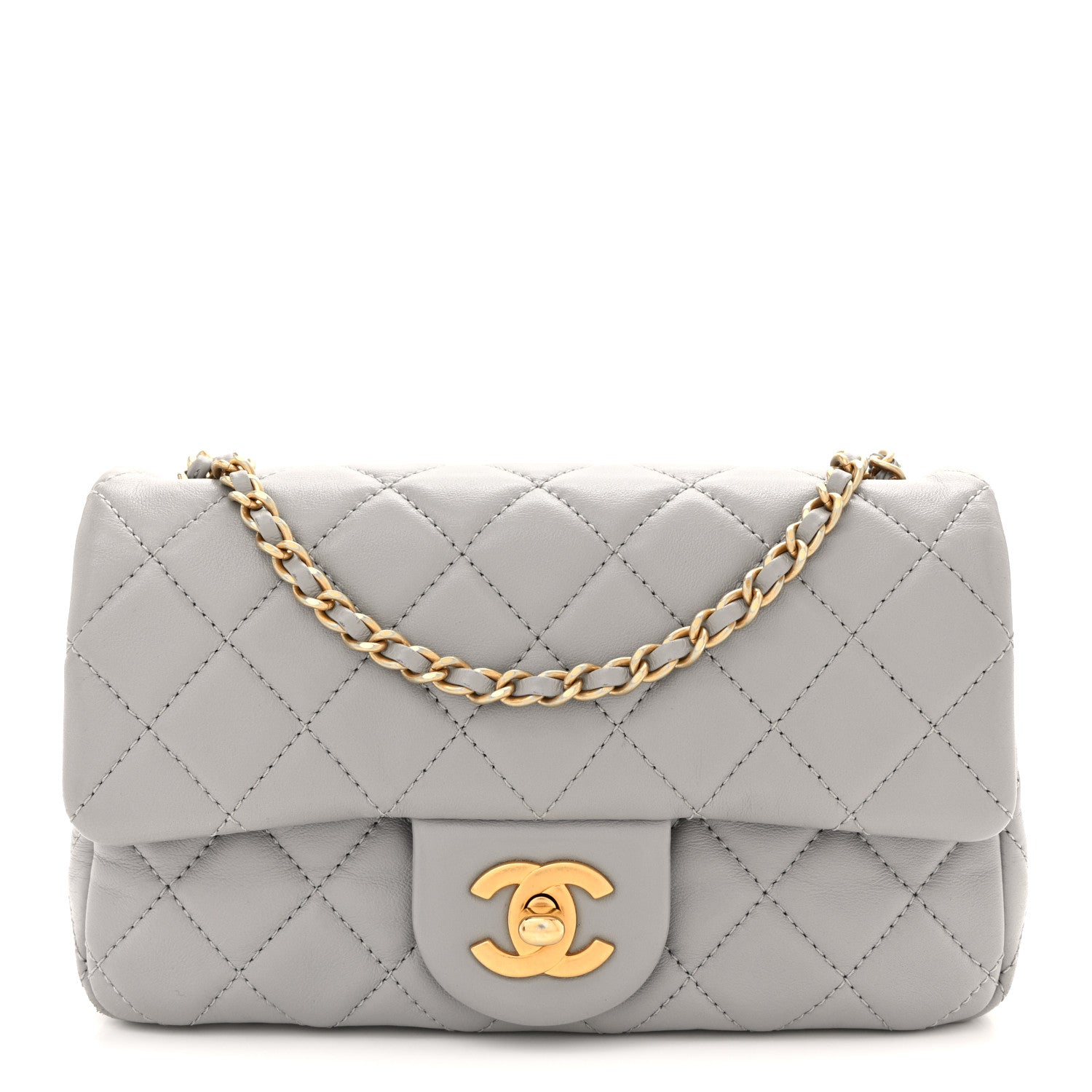 Chanel Lambskin Quilted Mini Rectangular Pearl Crush Flap Grey