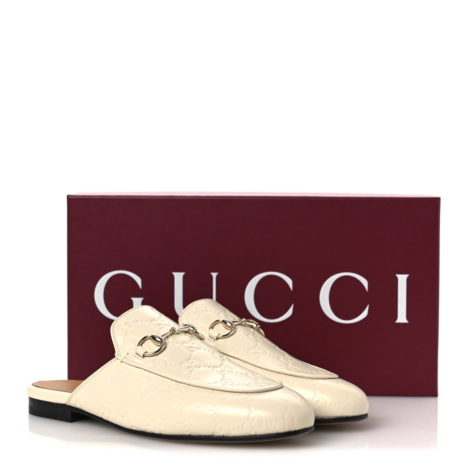 Gucci Glamour Calfskin Guccissima Womens Princetown Slippers 37 New Ivoire