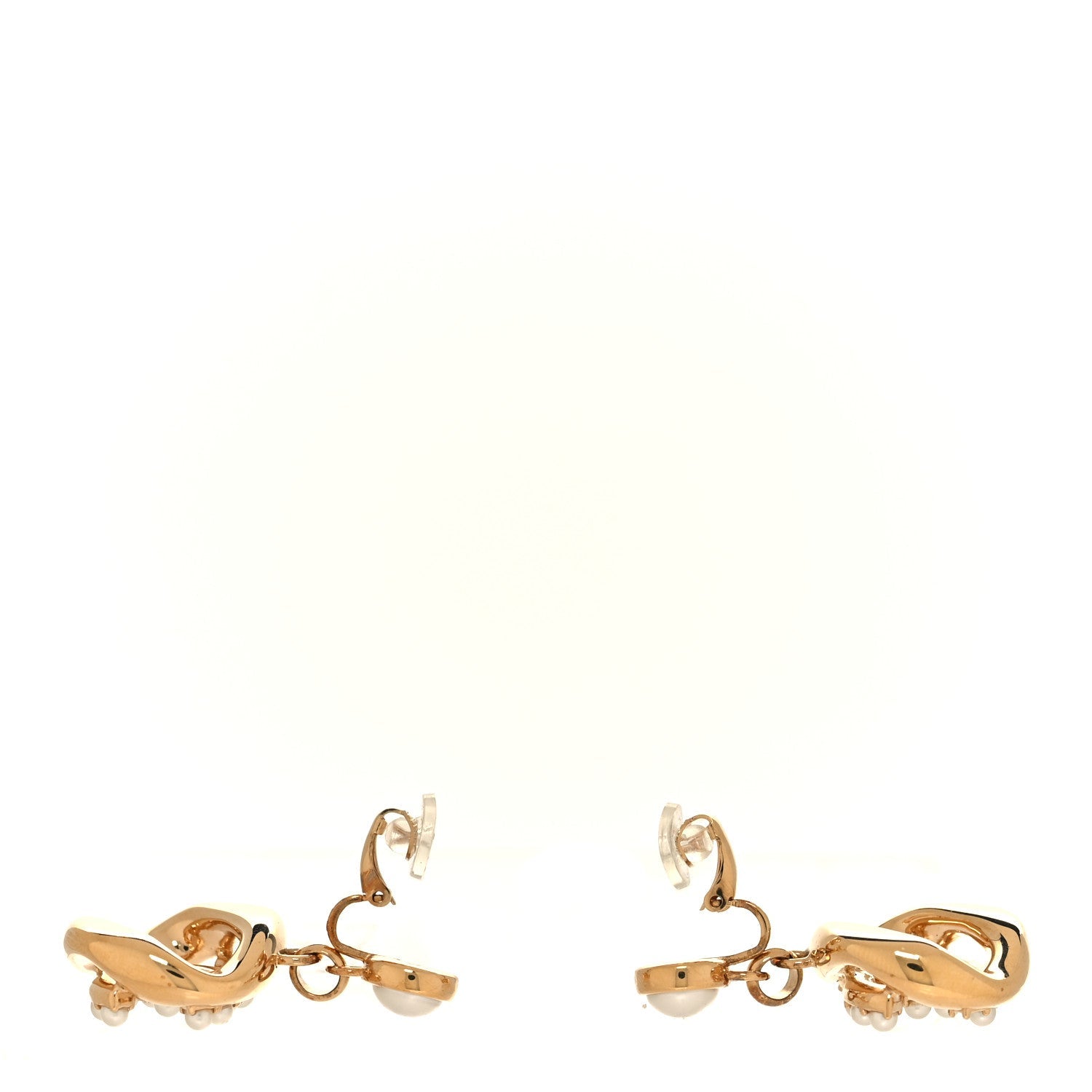 Crystal Pearl CC Drop Clip On Earrings Gold